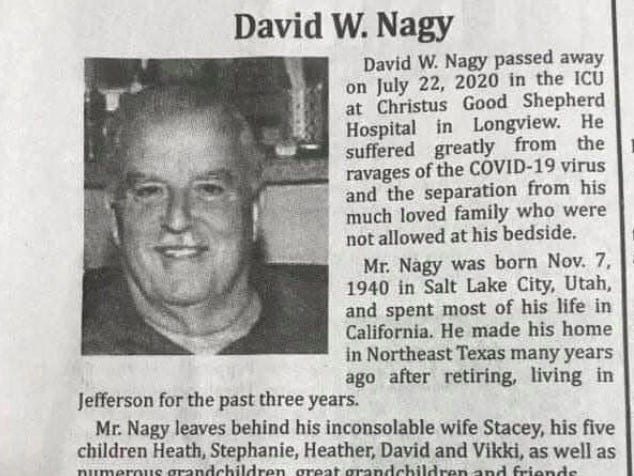 An impassioned obituary for a 79-year-old coronavirus victim blames Trump for his death, then calls out Texas Gov. Greg Abbott and people who refused to wear masks