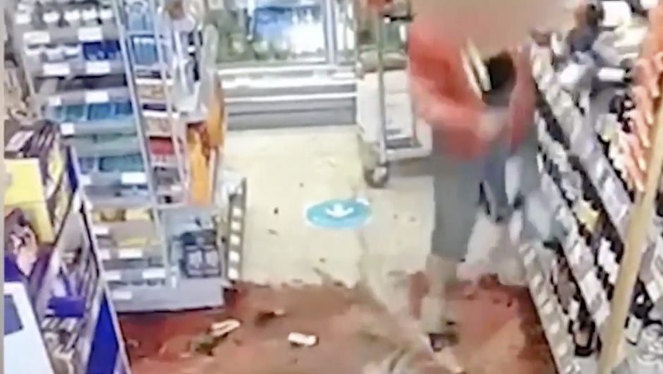 An angry woman wrecked the wine display at a supermarket after being asked to follow COVID-19 one-way system